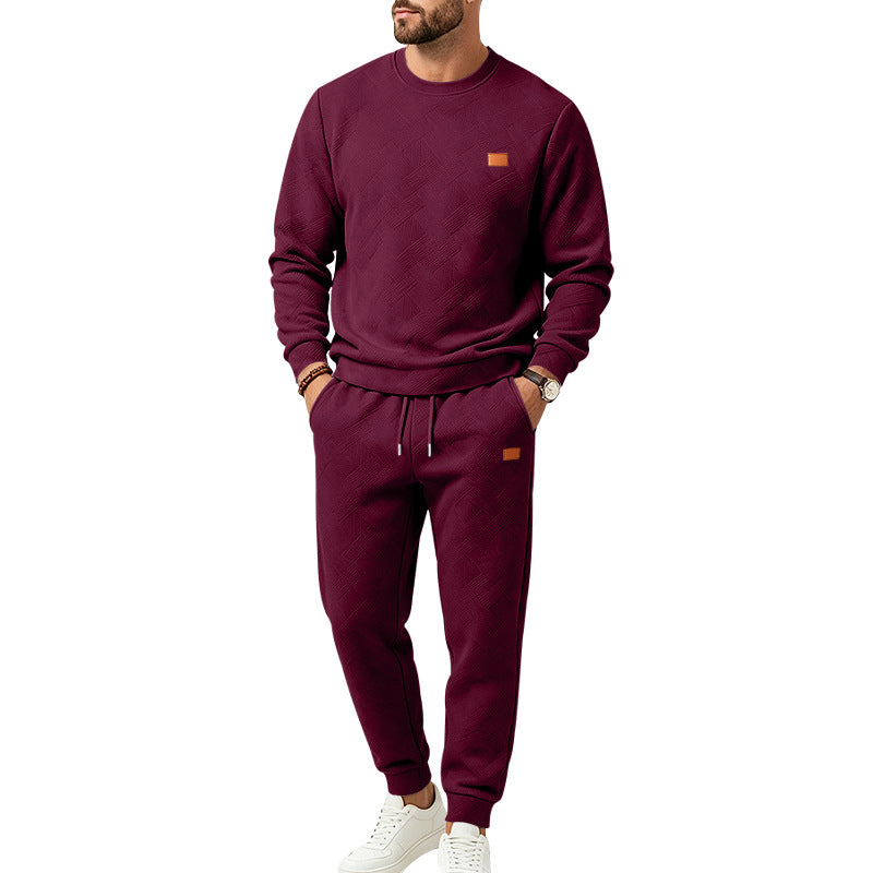 Herren-Freizeit-Jogginganzug aus Strukturfleece mit Rundhalsausschnitt, Kordelbund und Taschen