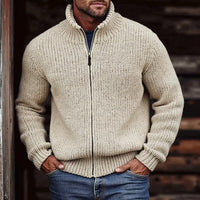 Herren-Grobstrickjacke mit Stehkragen und durchgehendem Reißverschluss