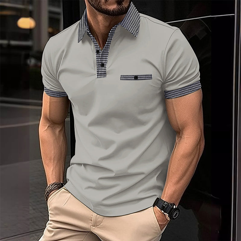 Herren-Kurzarm-Poloshirt mit Hahnentrittmuster