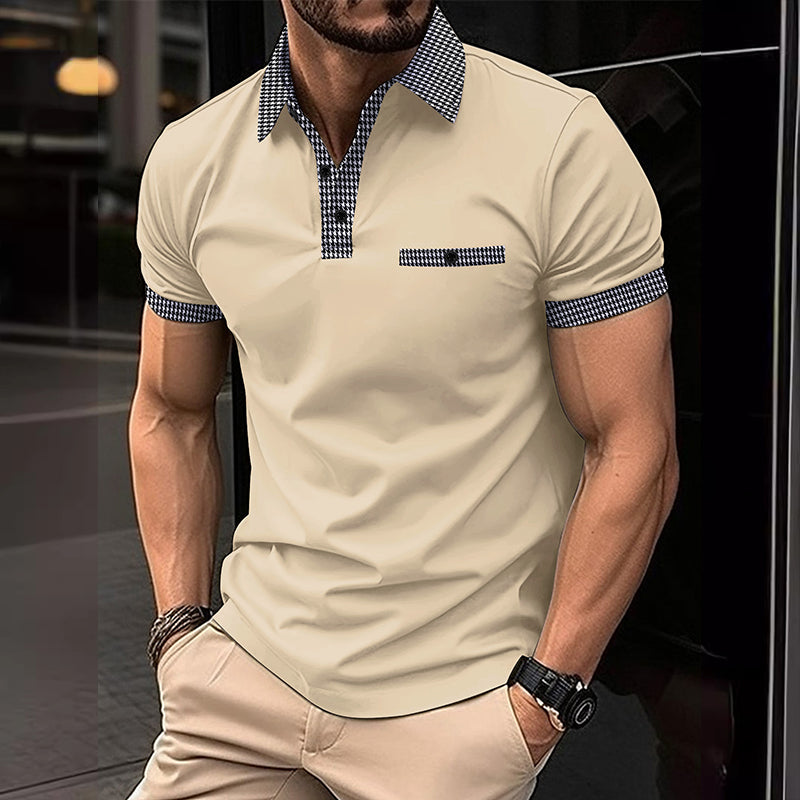 Herren-Kurzarm-Poloshirt mit Hahnentrittmuster