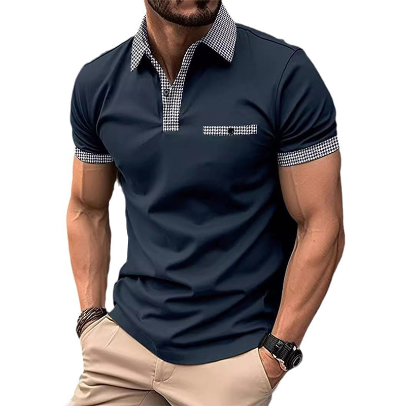 Herren-Kurzarm-Poloshirt mit Hahnentrittmuster