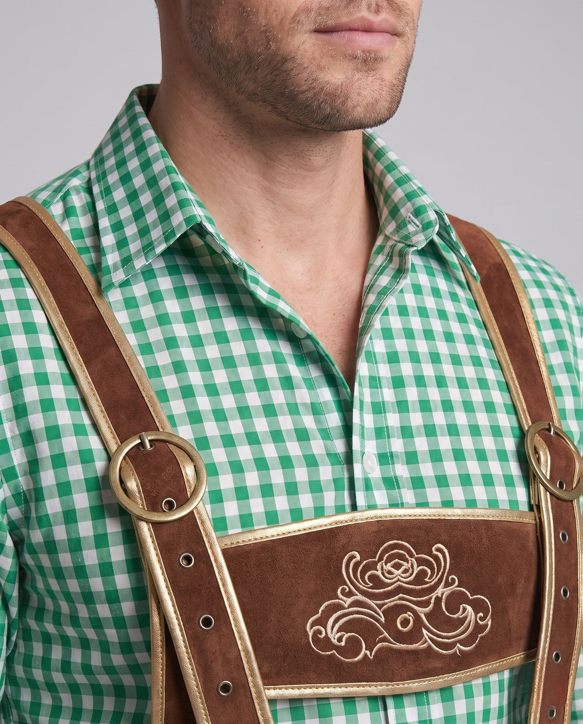 Herren-Lederhose mit Hosenträgern und traditioneller Stickerei