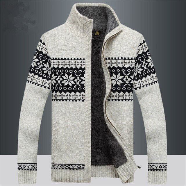 Herren-Norweger-Strickjacke mit Reißverschluss und Fleecefutter