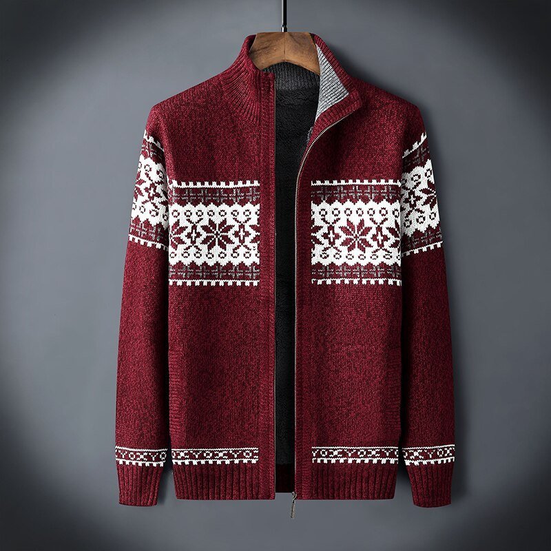 Herren-Norweger-Strickjacke mit Reißverschluss und Fleecefutter