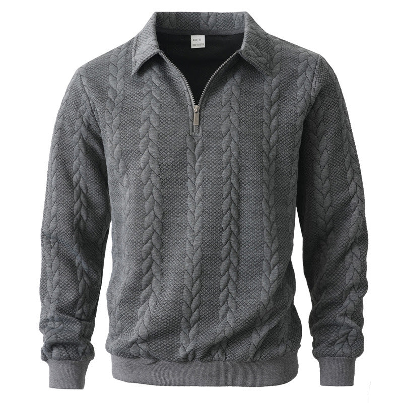 Herren-Polopullover mit halbem Reißverschluss und Zopfmuster