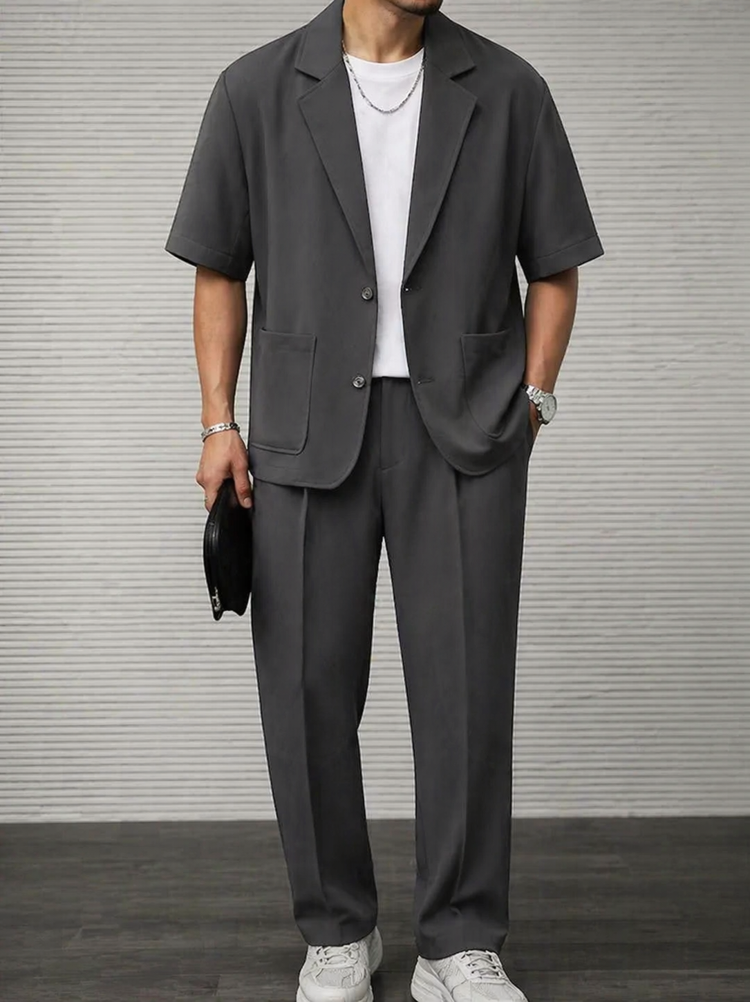 Herren-Set aus Kurzarm-Blazer und Anzughose