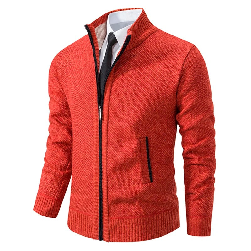 Herren-Strickjacke aus Merinowolle mit Reißverschluss und Stehkragen