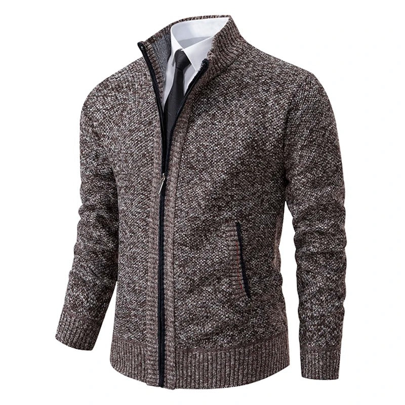 Herren-Strickjacke aus Merinowolle mit Reißverschluss und Stehkragen