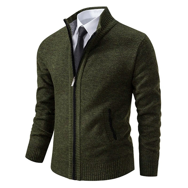 Herren-Strickjacke aus Merinowolle mit Reißverschluss und Stehkragen