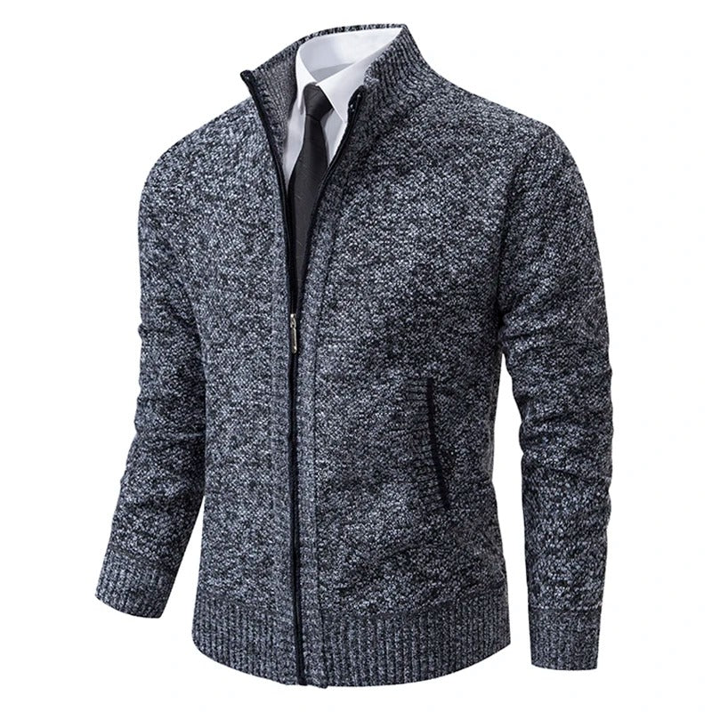 Herren-Strickjacke aus Merinowolle mit Reißverschluss und Stehkragen