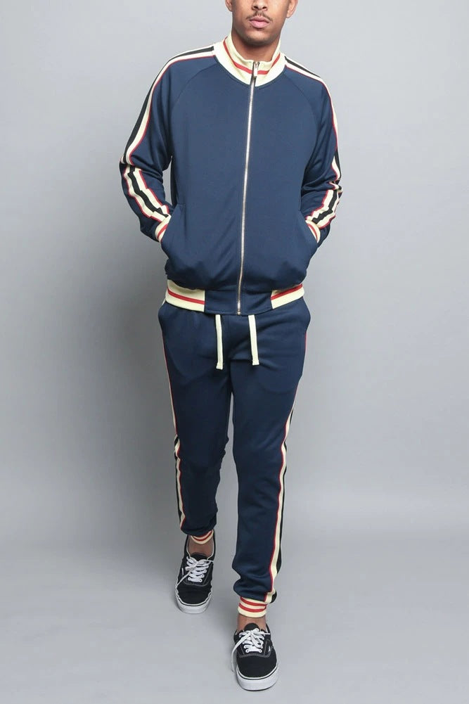 Herren-Trainingsanzug – Gestreifte Jacke und Jogginghose – bequemer Zweiteiler
