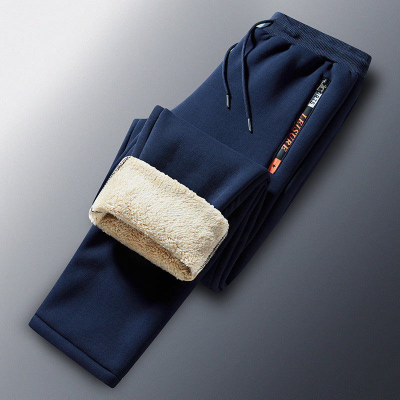 Herren-Winter-Jogginghose aus Fleece mit Teddyfutter, elastischem Bund und Reißverschlusstaschen