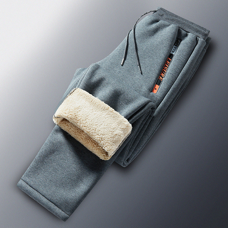 Herren-Winter-Jogginghose aus Fleece mit Teddyfutter, elastischem Bund und Reißverschlusstaschen