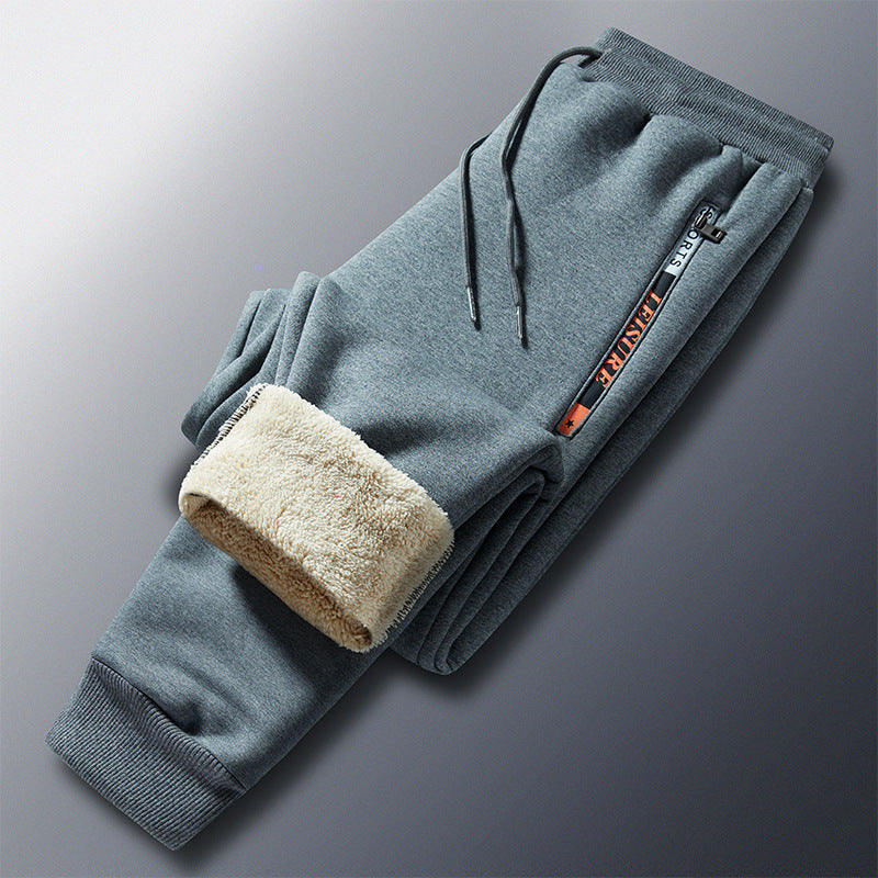 Herren-Winter-Jogginghose aus Fleece mit Teddyfutter, elastischem Bund und Reißverschlusstaschen