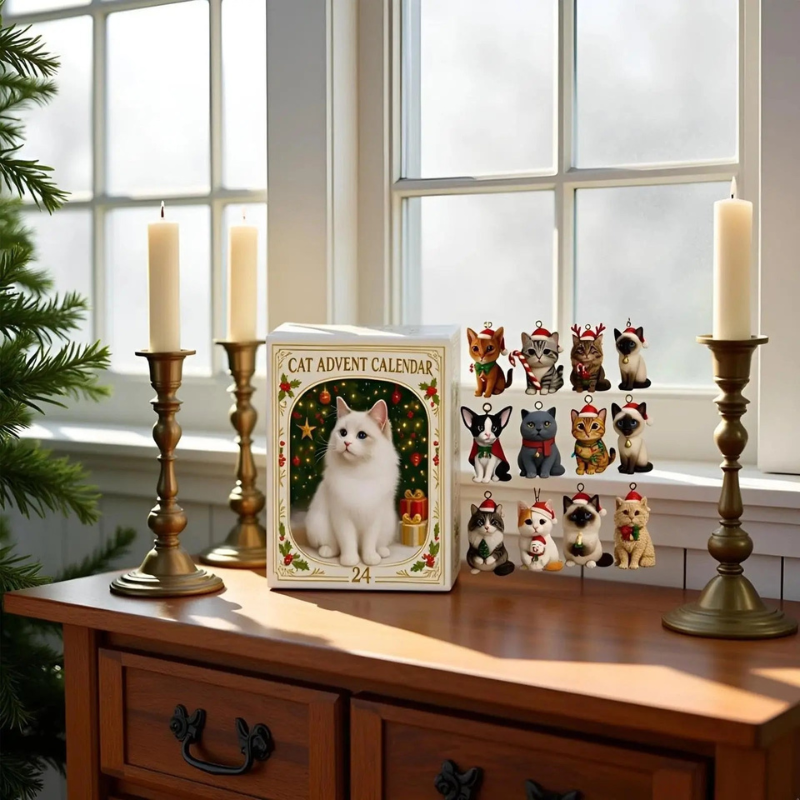 Katzen-Adventskalender in Weihnachtsbaumform