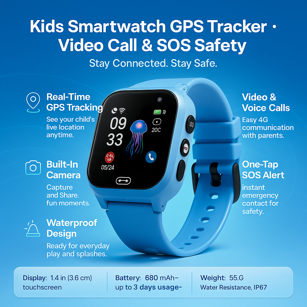Kinder-Smartwatch mit GPS-Tracking und Videoanruf
