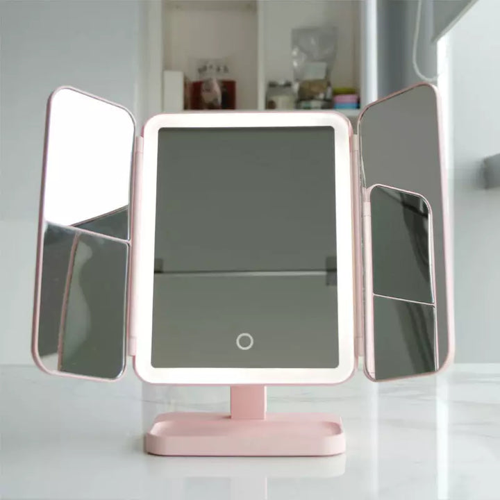 Klappbarer LED-Schminkspiegel mit Dreifachbeleuchtung und 2-facher/3-facher Vergrößerung