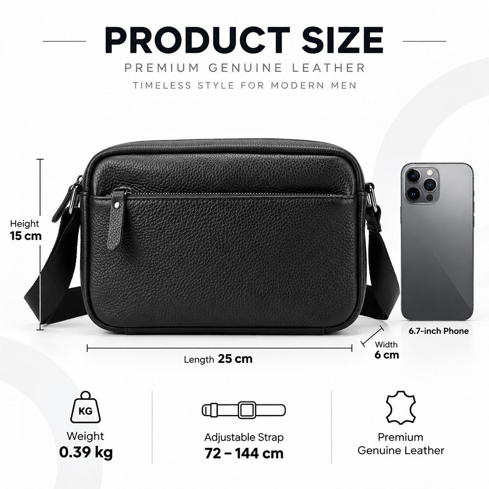 Kompakte Crossbody-Umhängetasche aus echtem Leder mit verstellbarem Riemen