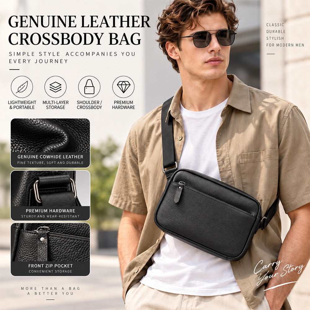 Kompakte Crossbody-Umhängetasche aus echtem Leder mit verstellbarem Riemen