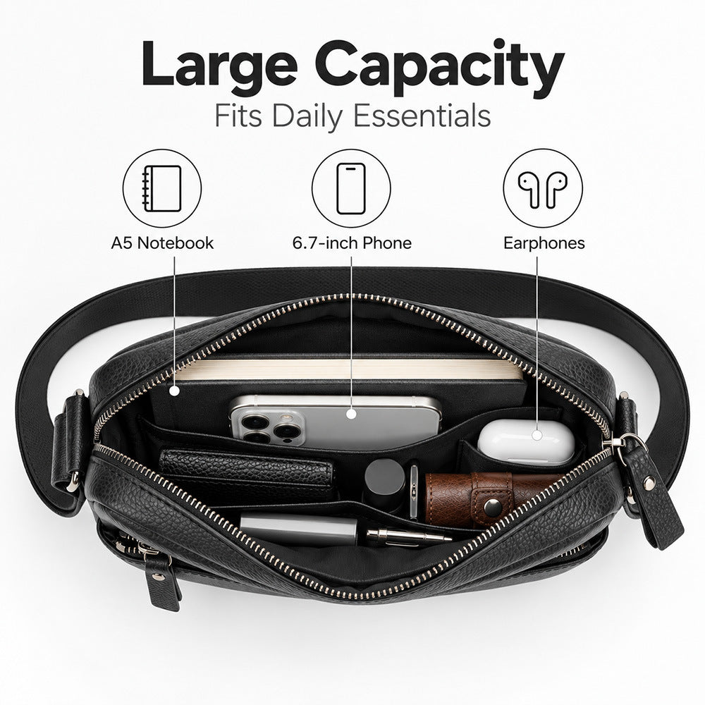 Kompakte Crossbody-Umhängetasche aus echtem Leder mit verstellbarem Riemen