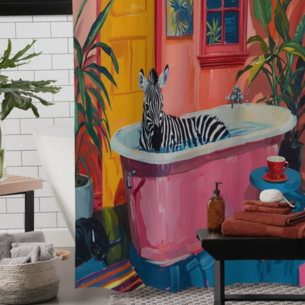 Kunstvoller Duschvorhang aus Polyester mit Zebra-Motiv