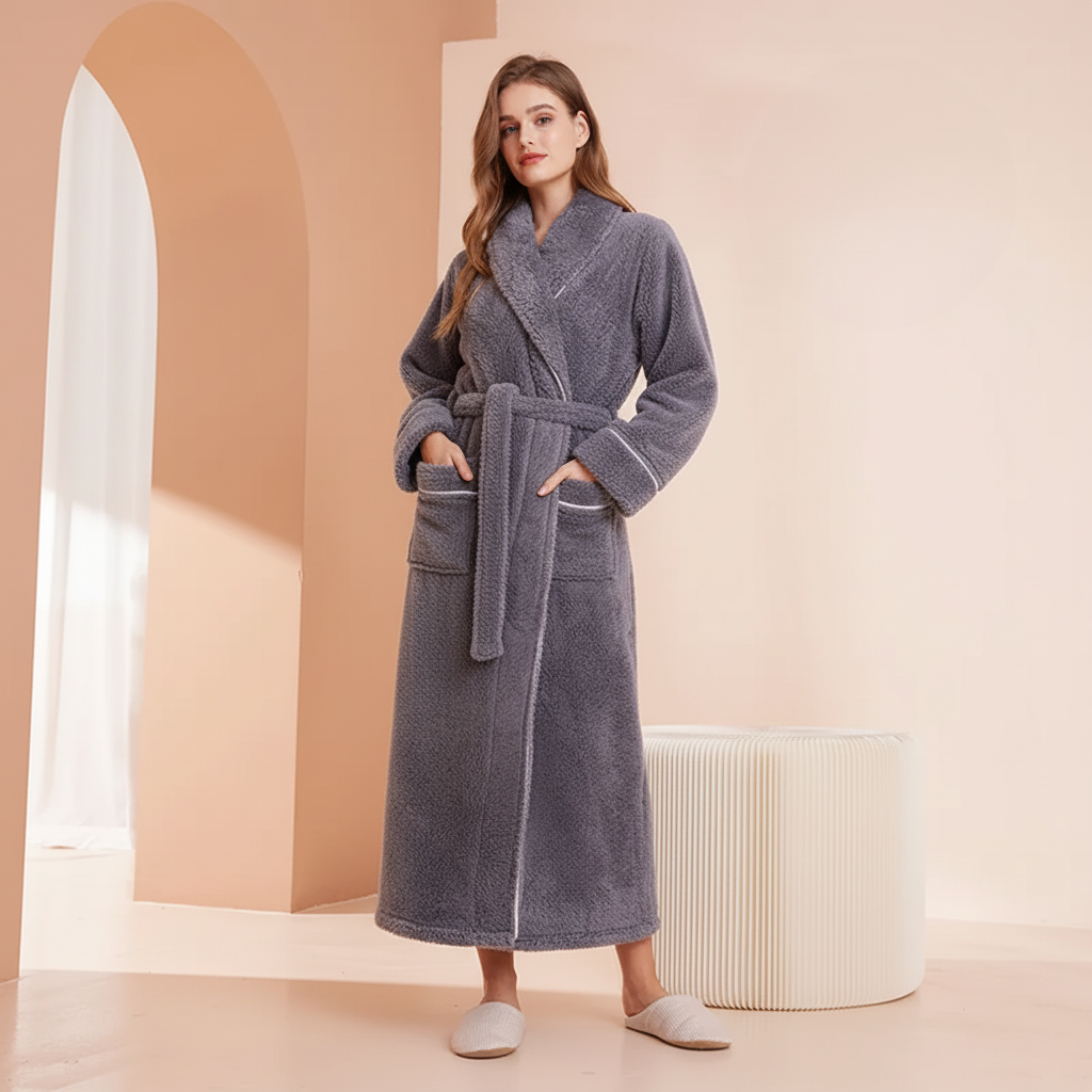 Kuscheliger Winter-Bademantel mit langen Ärmeln – Weicher Thermo-Morgenmantel