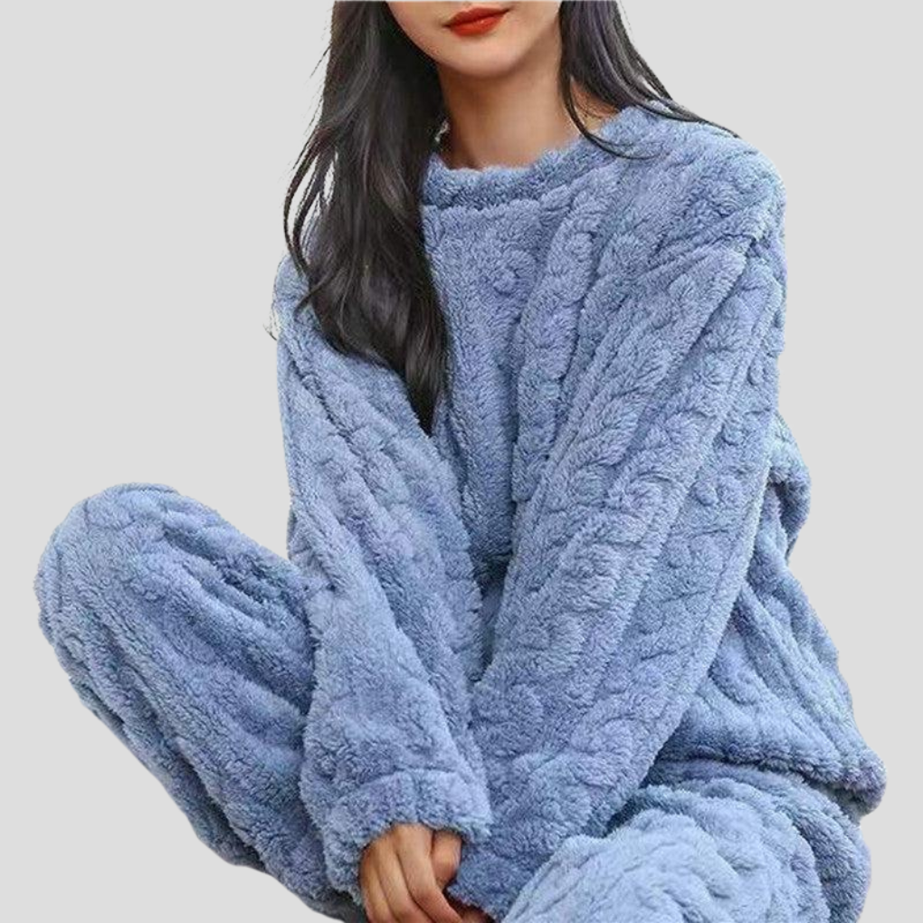 Kuscheliges Damen-Teddy-Schlafanzugset mit Zopfmuster