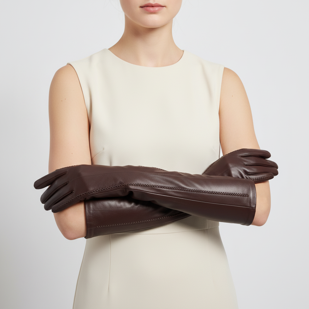 Lange klassische Handschuhe aus echtem Leder