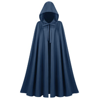 Langes Unisex-Cape mit Kapuze aus wasserabweisendem Polyester mit ausgestelltem Schnitt und Bindeband