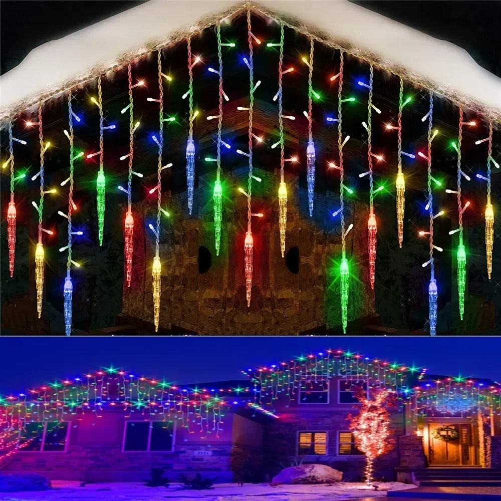 LED-Eiszapfen-Lichterkette mit 8 Modi – Festlicher Winter-Lichtervorhang als Weihnachts- und Neujahrsdekoration mit EU-Stecker