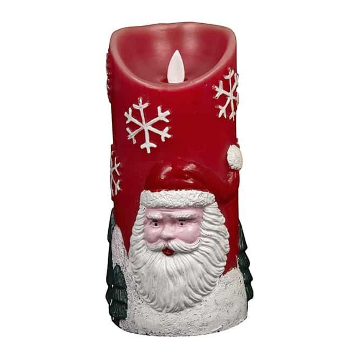 LED-Kerze mit Weihnachtsmotiv – Ø 9 x 18 cm – (Rot oder Weiß)