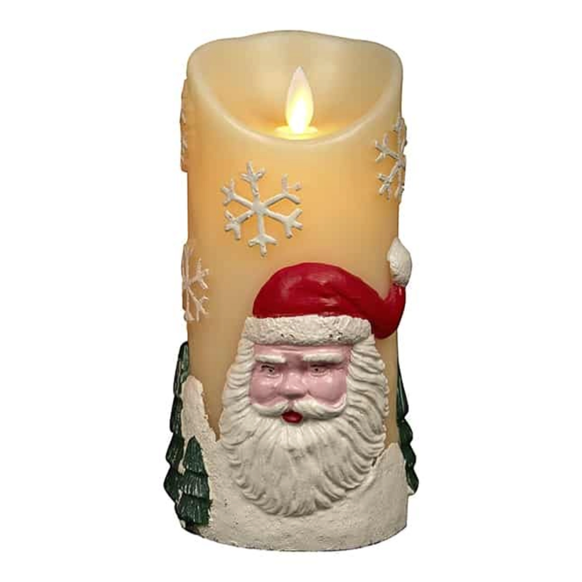 LED-Kerze mit Weihnachtsmotiv – Ø 9 x 18 cm – (Rot oder Weiß)