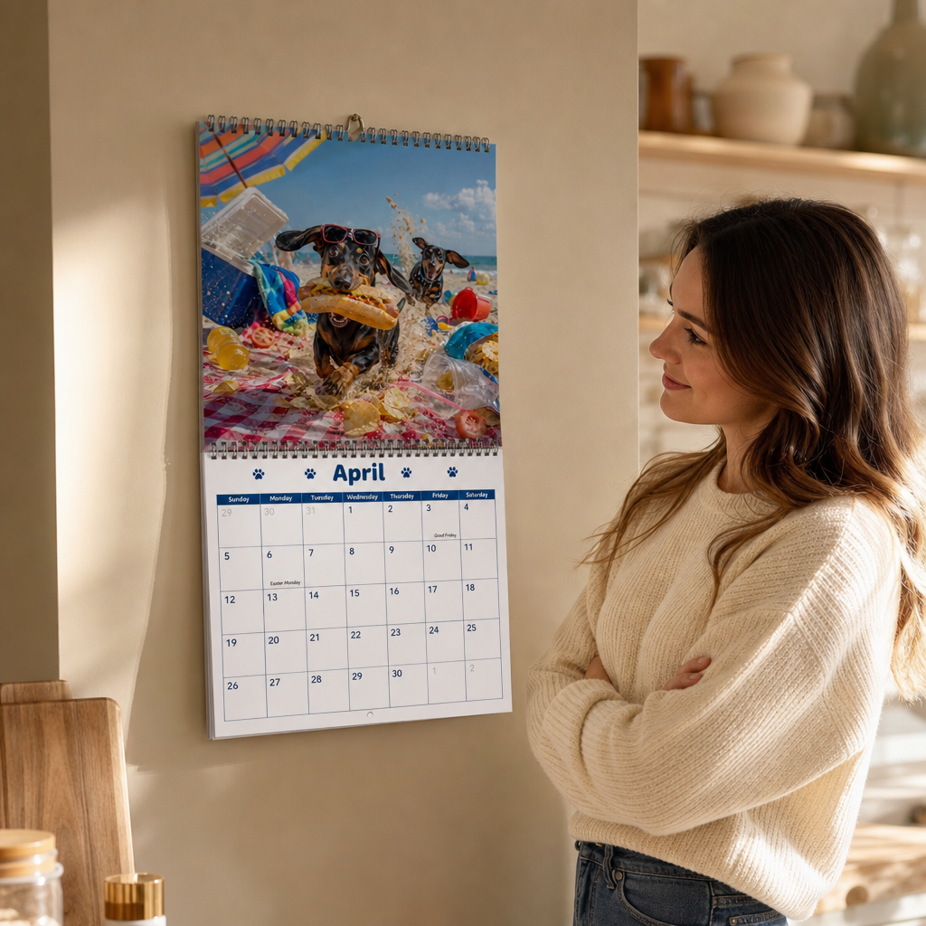 Lustiger Dackel-Wandkalender