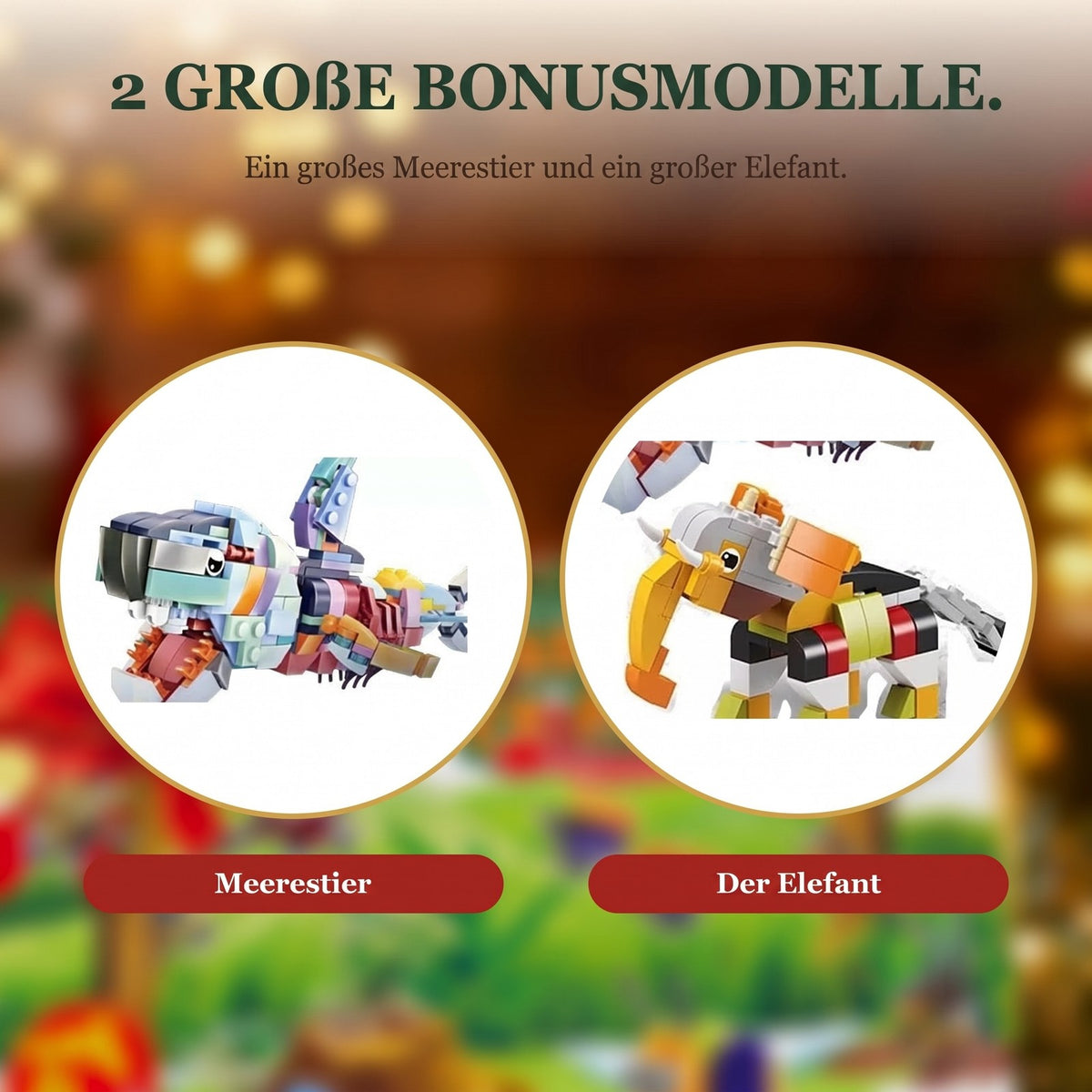 Meerestier-Adventskalender, 24 Tiere aus Bausteinen + großes Meerestier