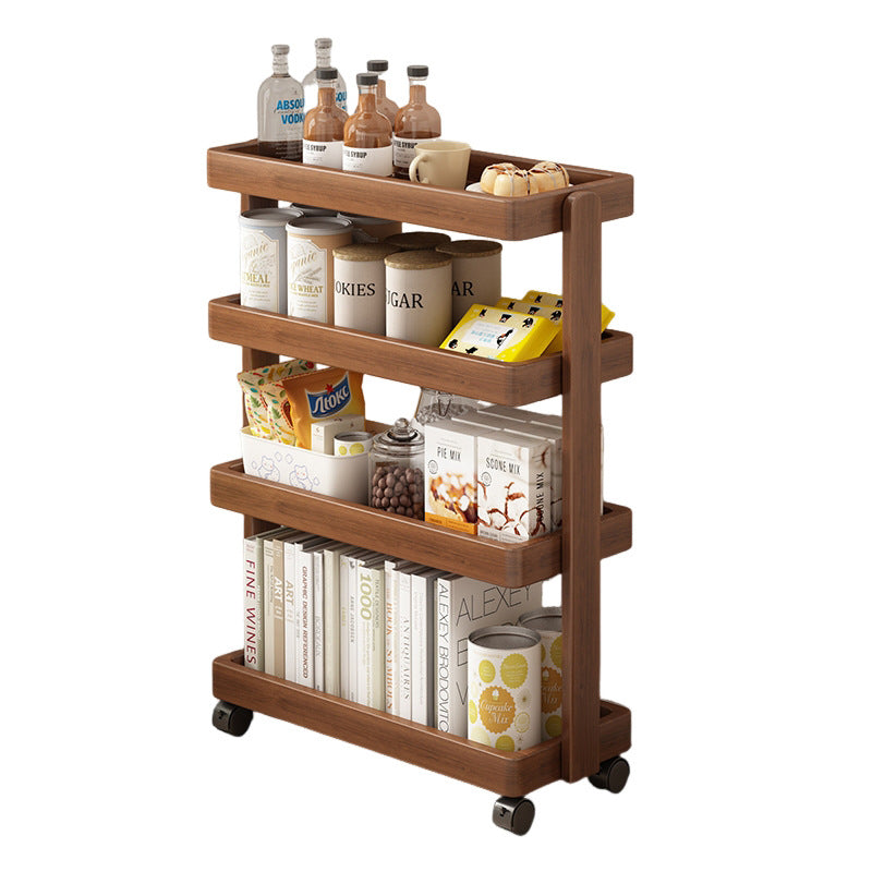 Mobiler rechteckiger 4-stöckiger Beistelltisch aus Massivholz im traditionellen Vintage-Stil fürs Wohnzimmer