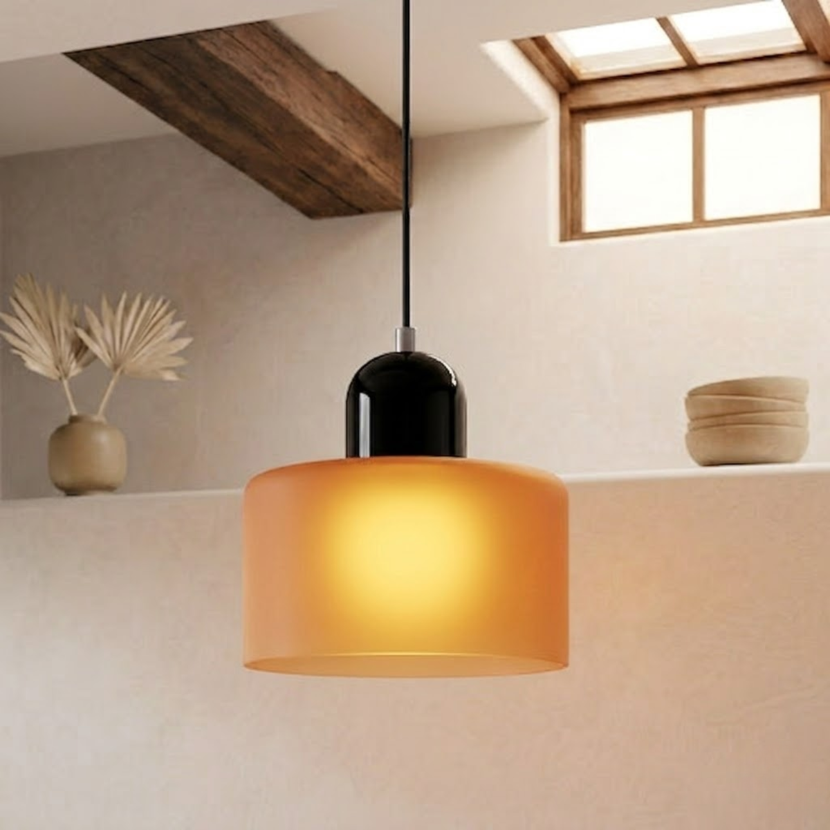 Moderne Glas-Pendelleuchte in Trommelform