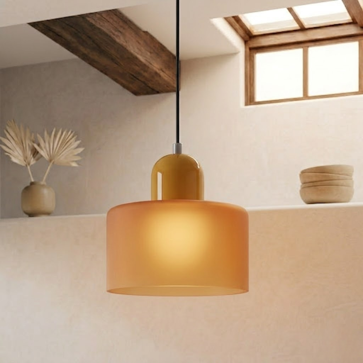 Moderne Glas-Pendelleuchte in Trommelform