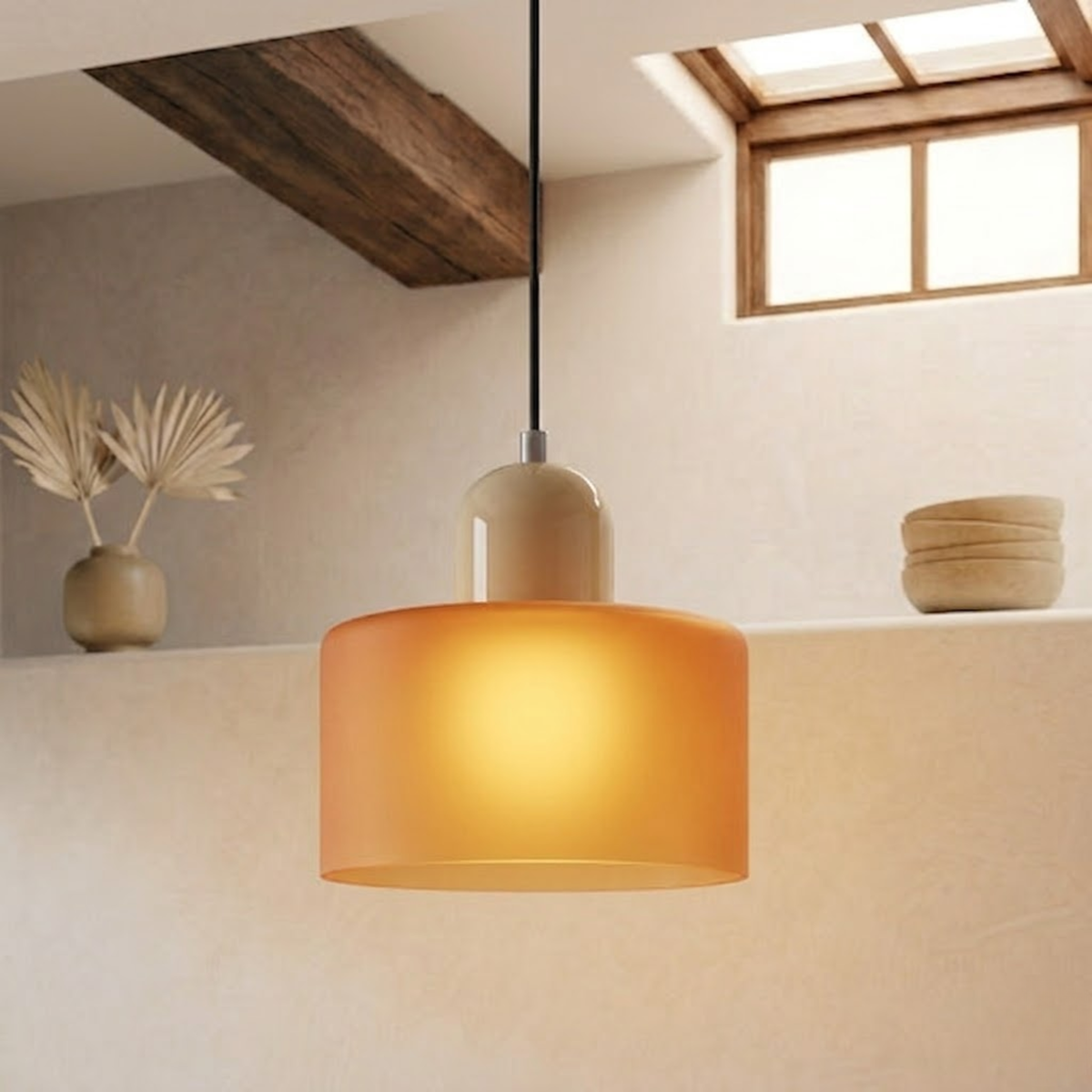 Moderne Glas-Pendelleuchte in Trommelform