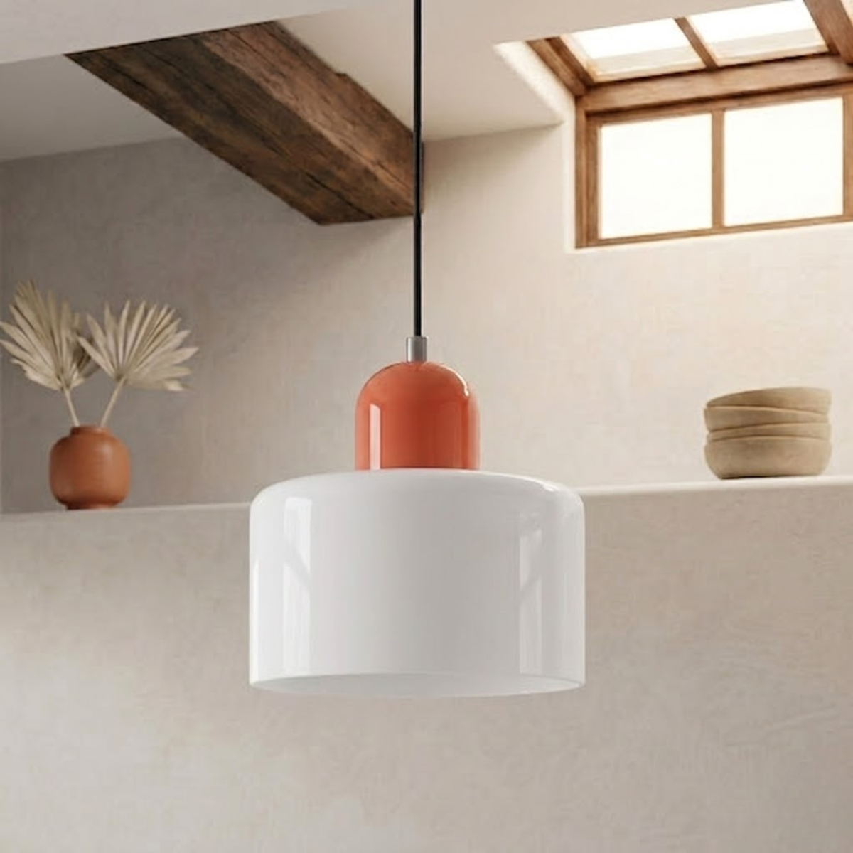 Moderne Glas-Pendelleuchte in Trommelform