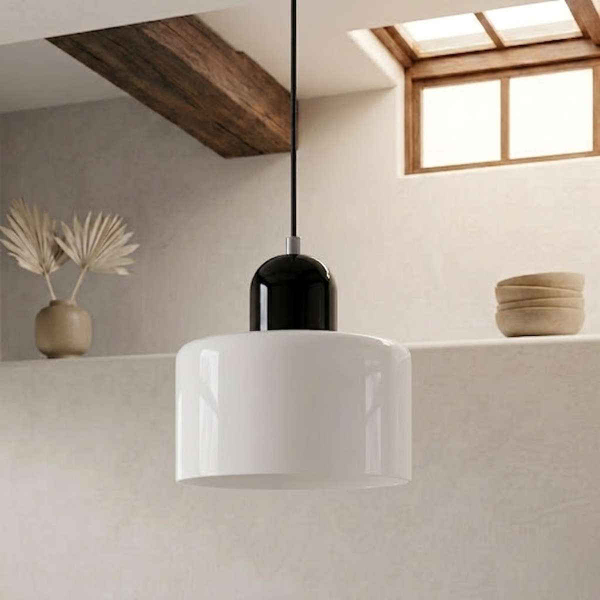 Moderne Glas-Pendelleuchte in Trommelform
