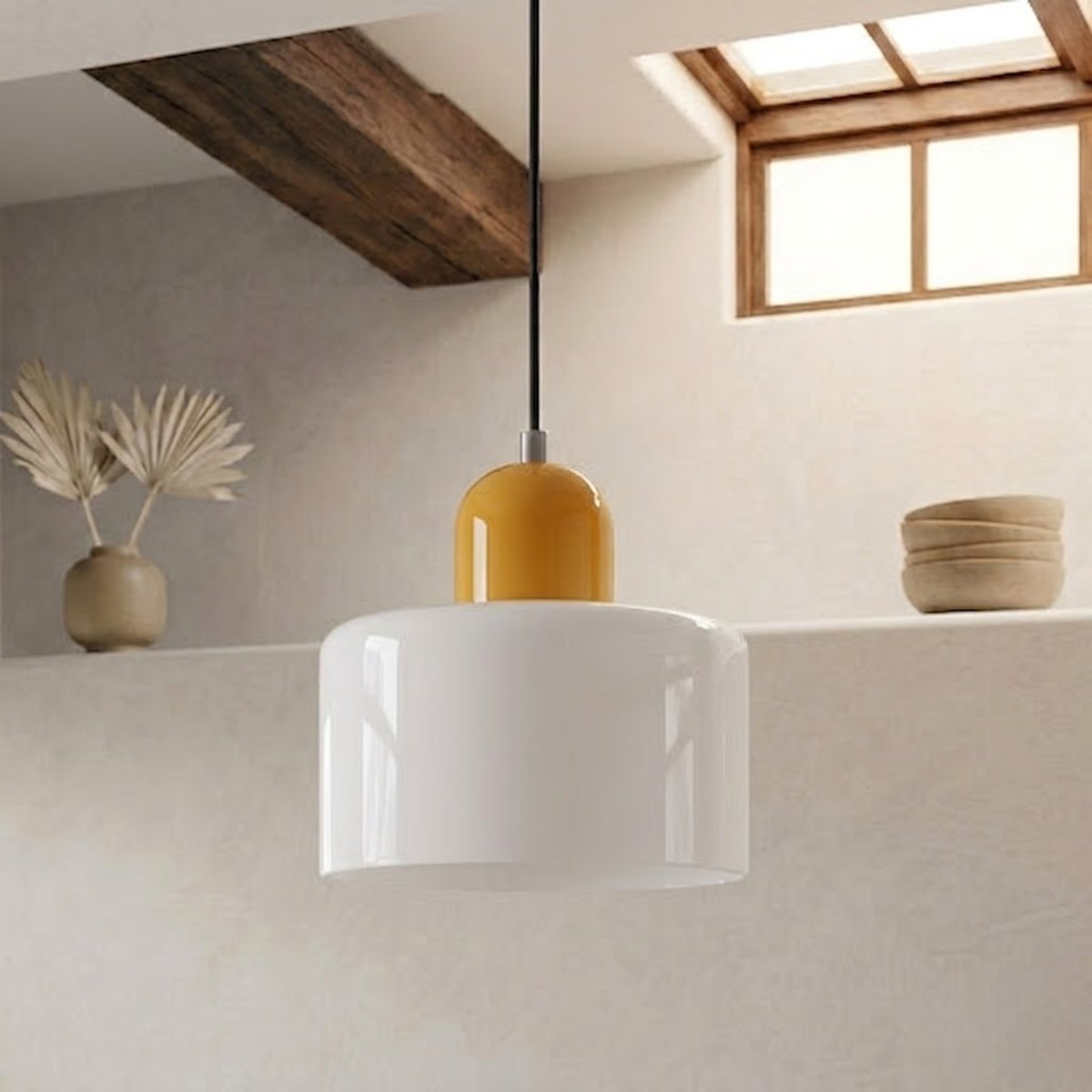Moderne Glas-Pendelleuchte in Trommelform
