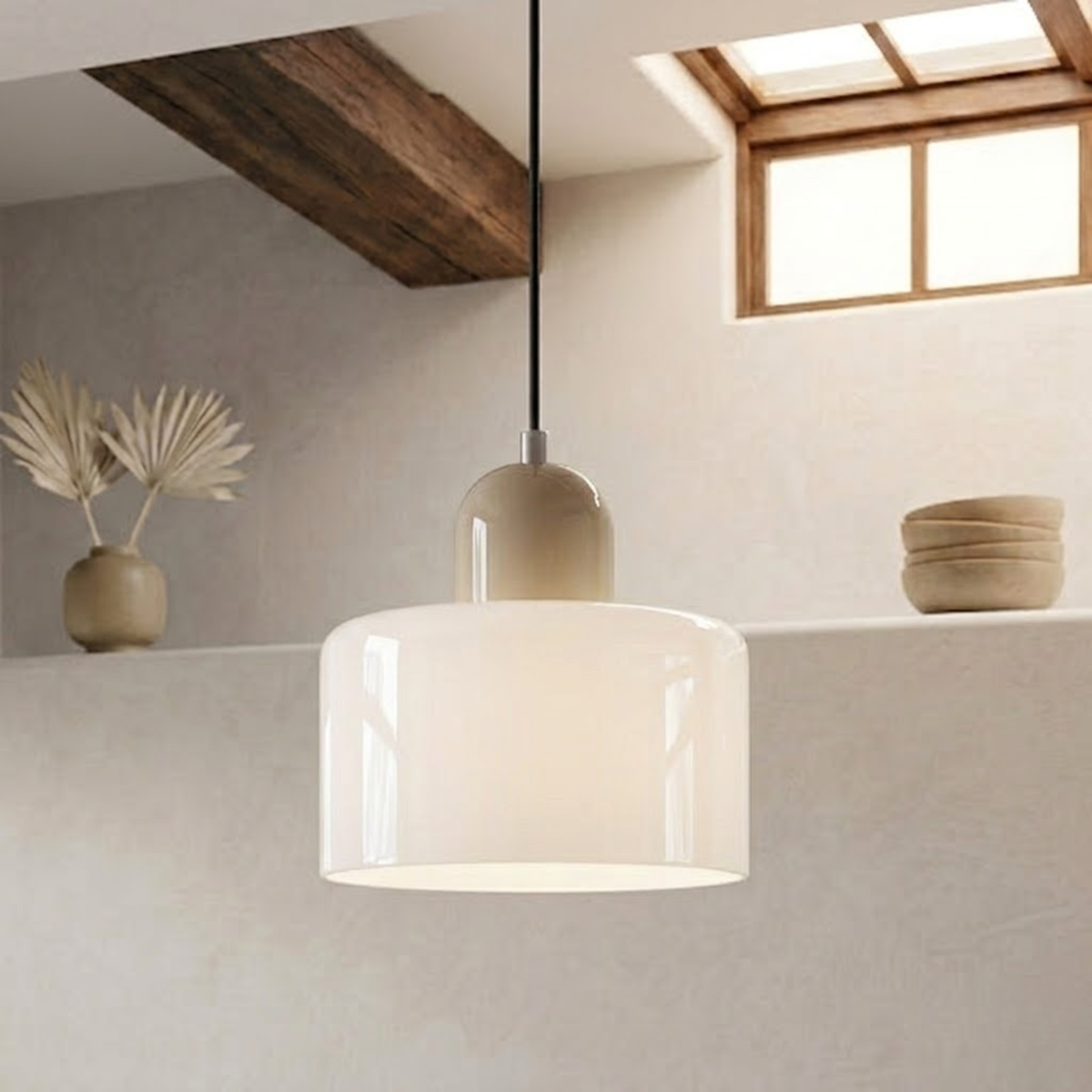 Moderne Glas-Pendelleuchte in Trommelform