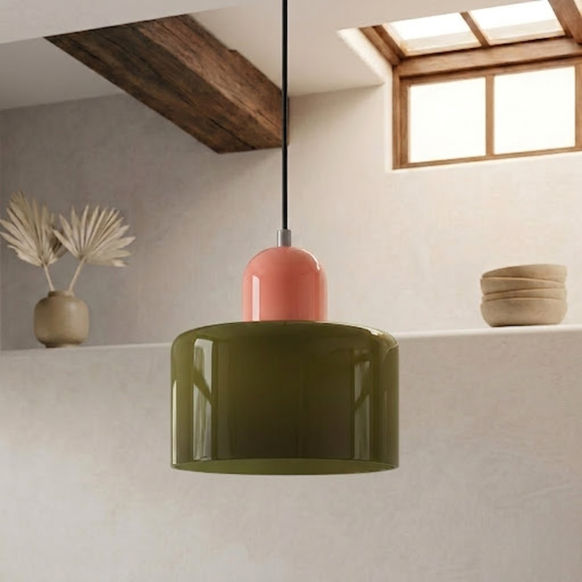 Moderne Glas-Pendelleuchte in Trommelform