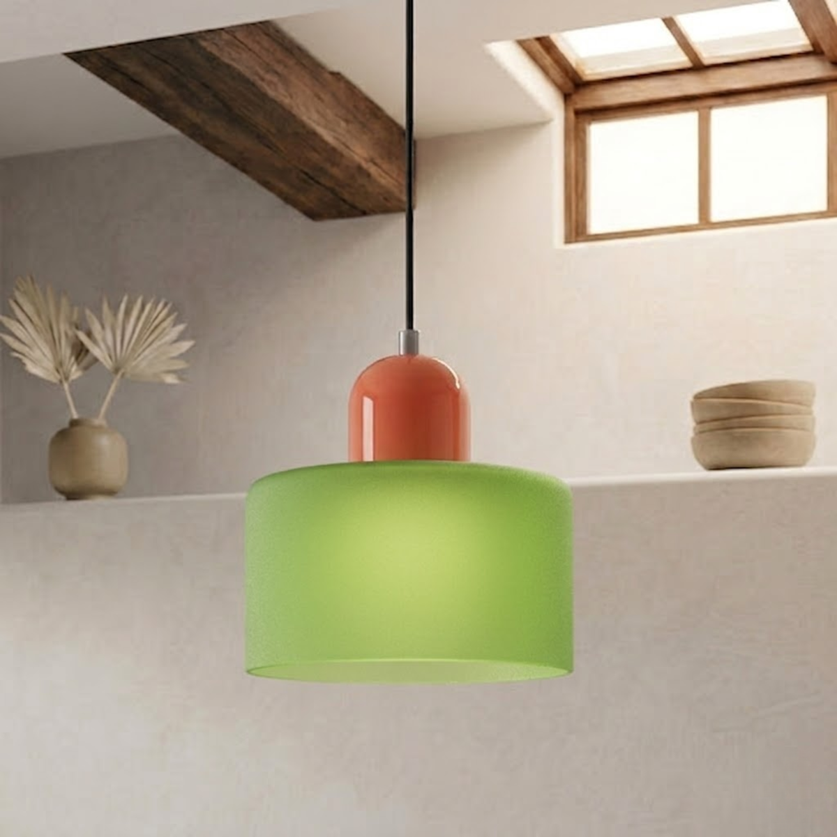 Moderne Glas-Pendelleuchte in Trommelform