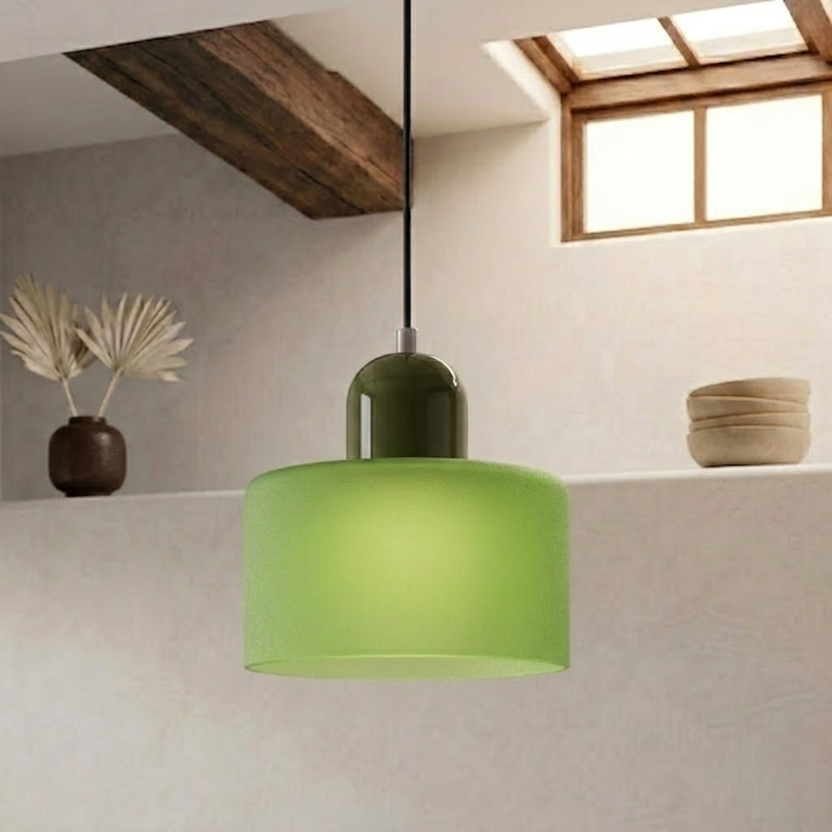 Moderne Glas-Pendelleuchte in Trommelform