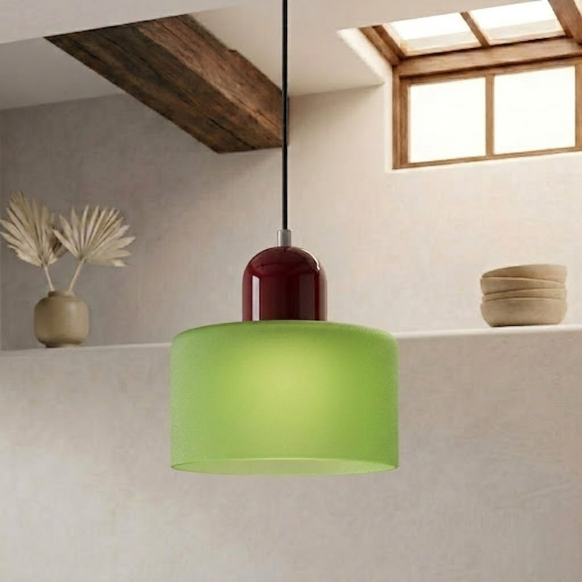Moderne Glas-Pendelleuchte in Trommelform