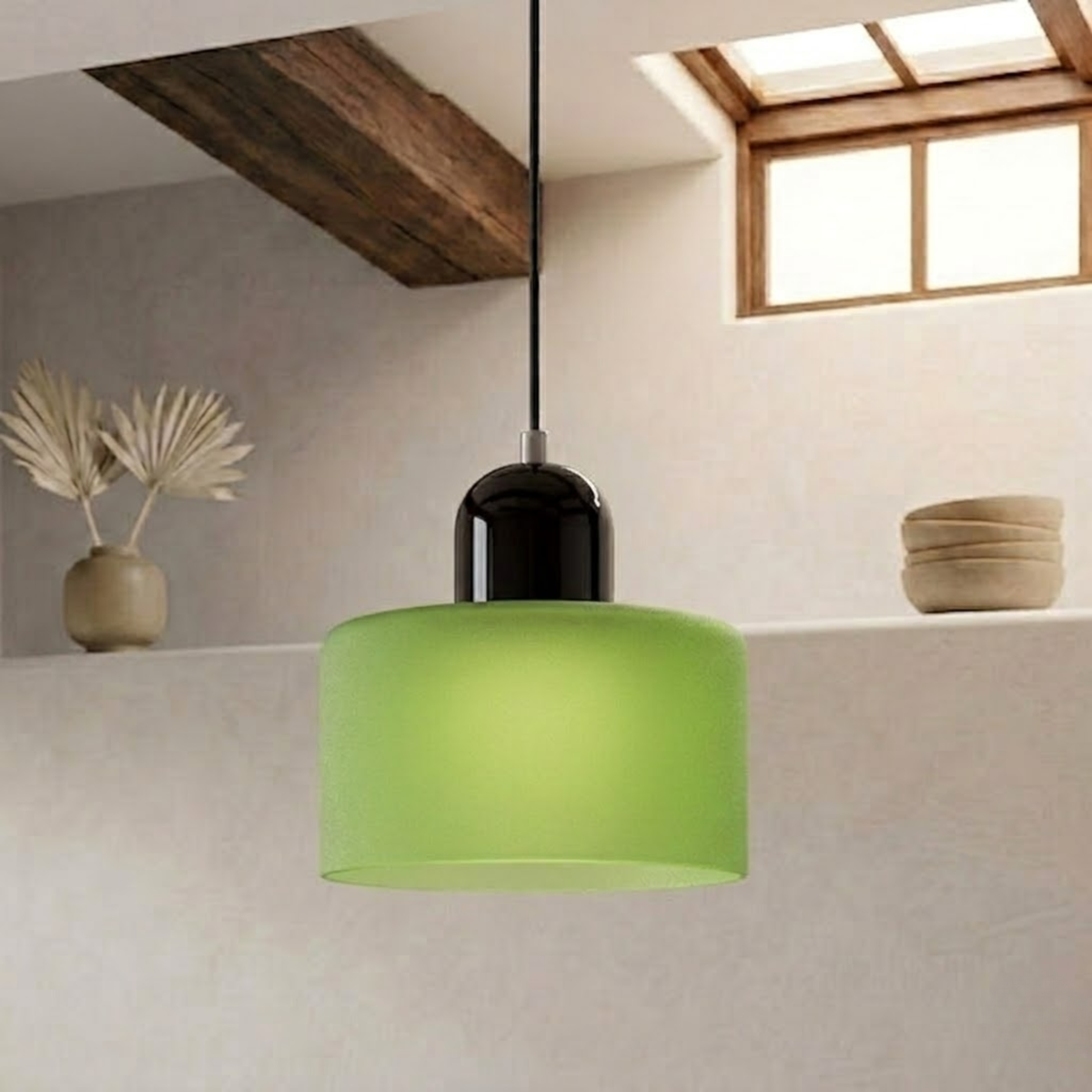 Moderne Glas-Pendelleuchte in Trommelform