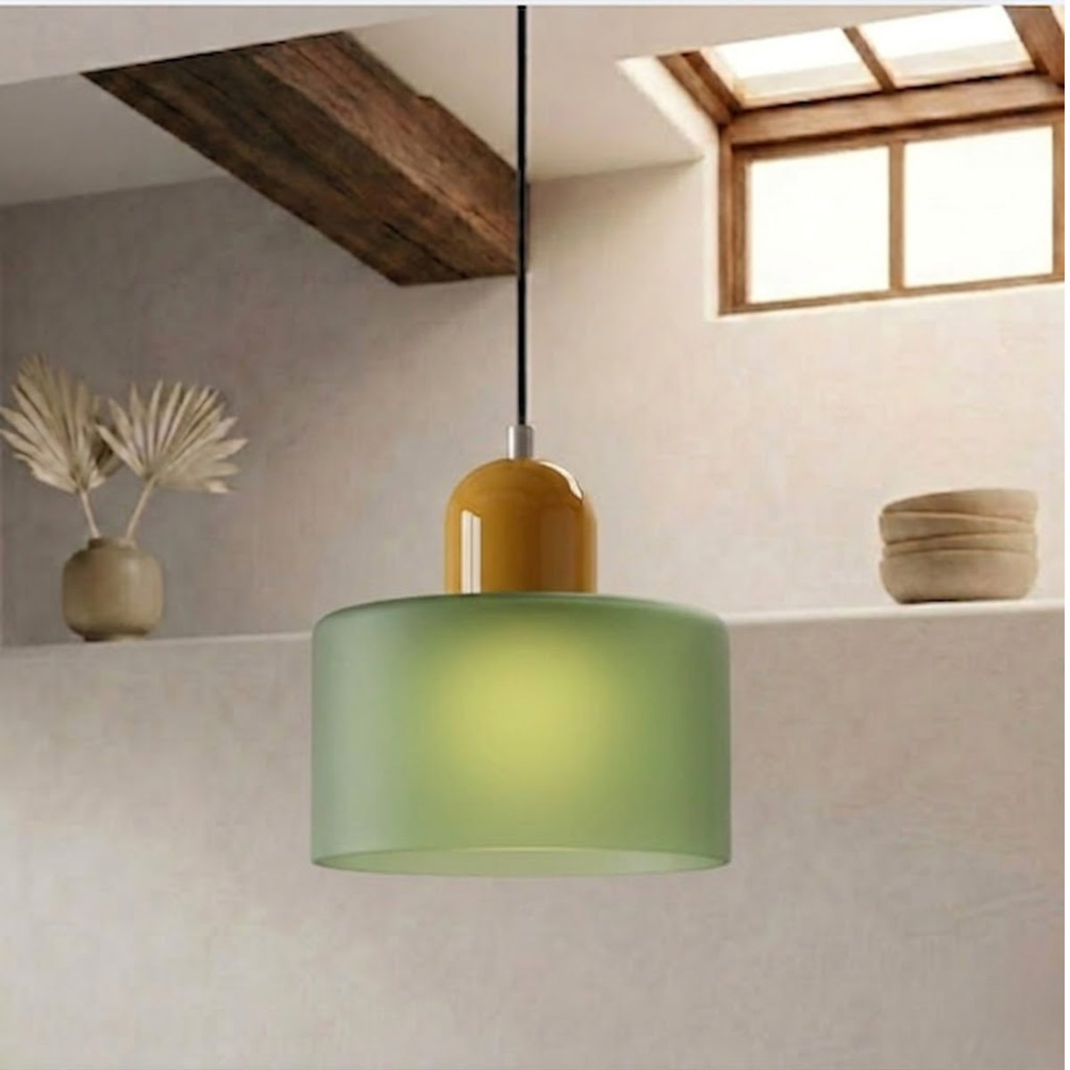 Moderne Glas-Pendelleuchte in Trommelform