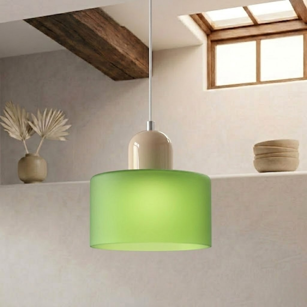 Moderne Glas-Pendelleuchte in Trommelform