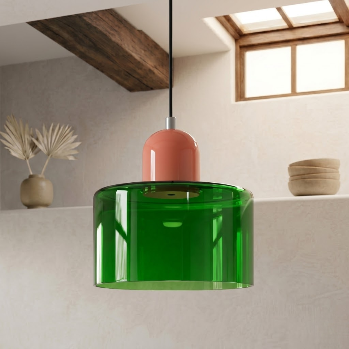 Moderne Glas-Pendelleuchte in Trommelform
